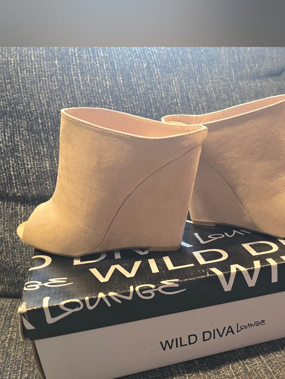DIVA Lounge Pale Beige Suede Wedge Mule Booties